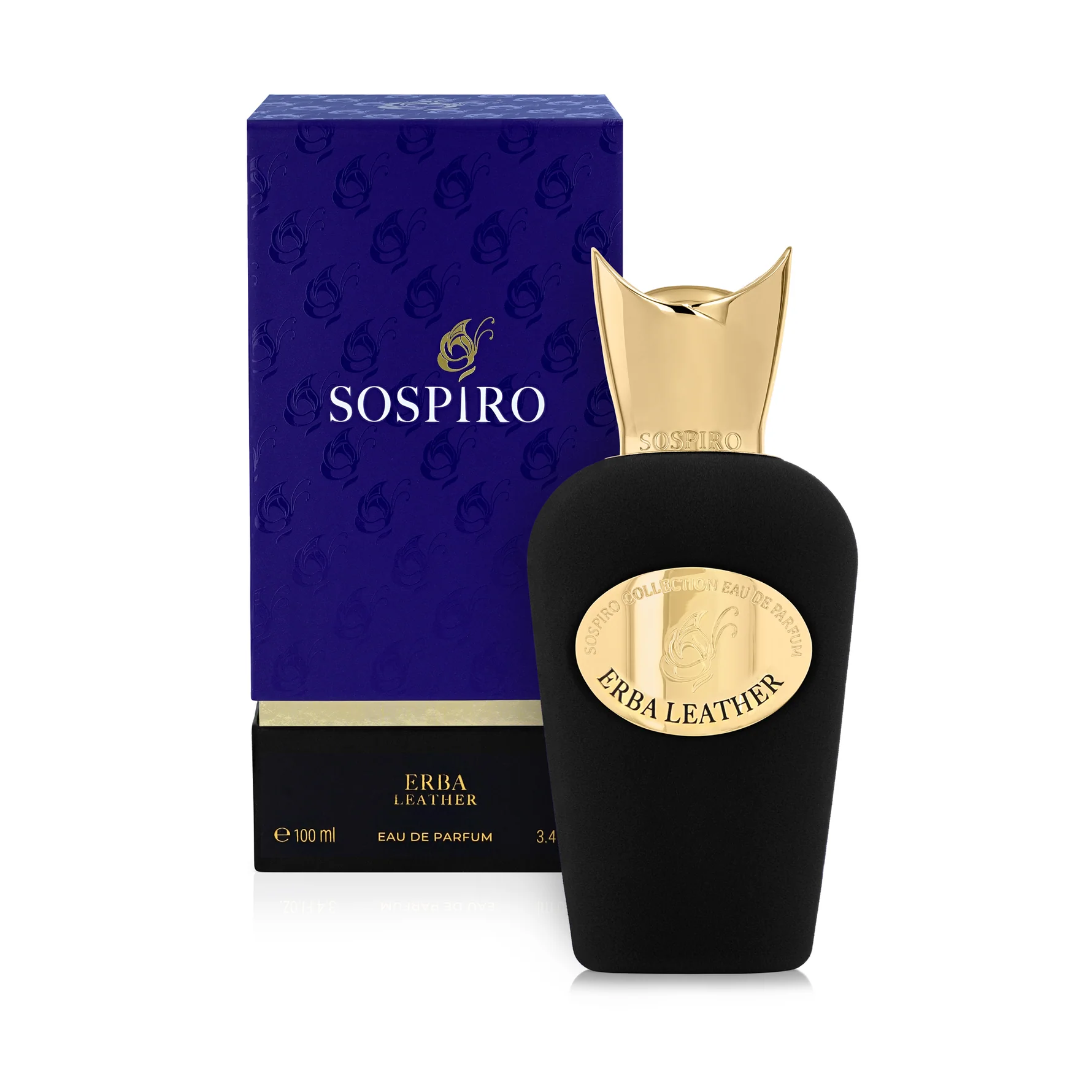 Sospiro Erba Leather perfume with luxurious purple packaging and black-gold bottle, available at Niche Story.