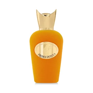 Elegant Sospiro Prima Donna fragrance in an exquisite gold-orange velvet perfume bottle, offered by Niche Story.