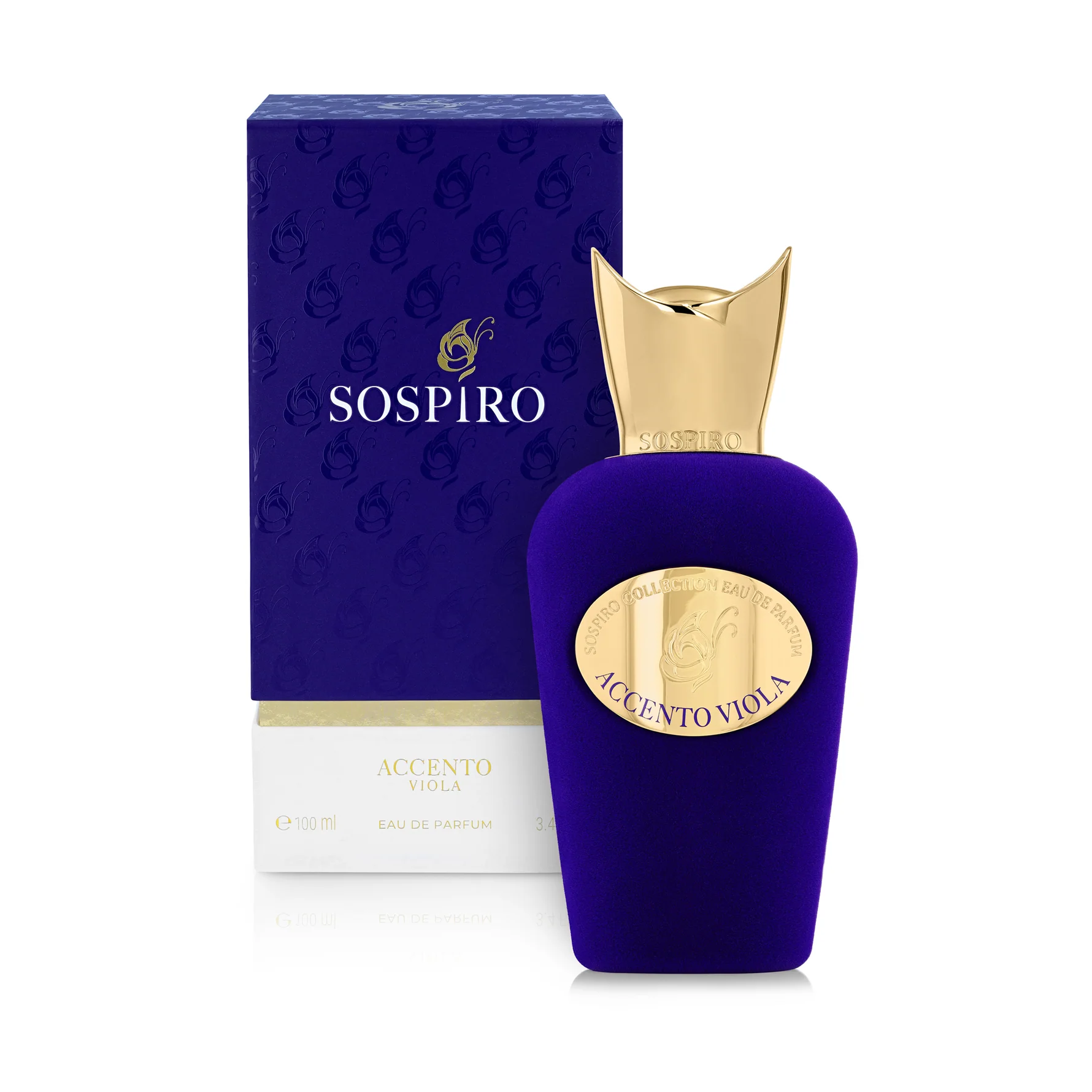 Sospiro Accento Viola fragrance in luxurious deep violet velvet bottle with sophisticated purple packaging, exclusively at Niche Story.