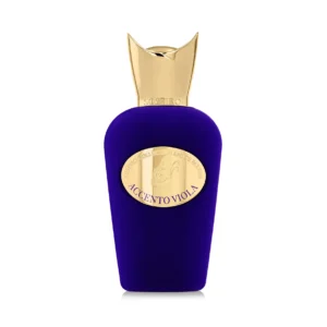 Accento Viola perfume by Sospiro in an elegant deep violet velvet bottle with luxurious gold detailing, at Niche Story.