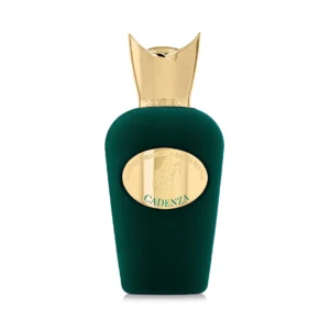Luxurious Sospiro Cadenza fragrance bottle in deep-green velvet with elegant gold detailing, exclusively available at Niche Story.